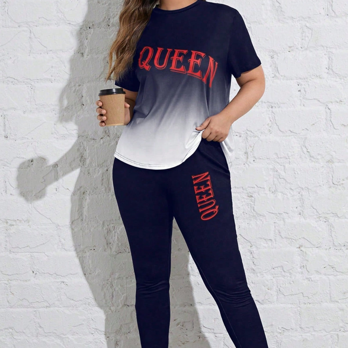 Conjunto Feminino esportivo Manga Regular Gola Redonda Queen. Plus Size