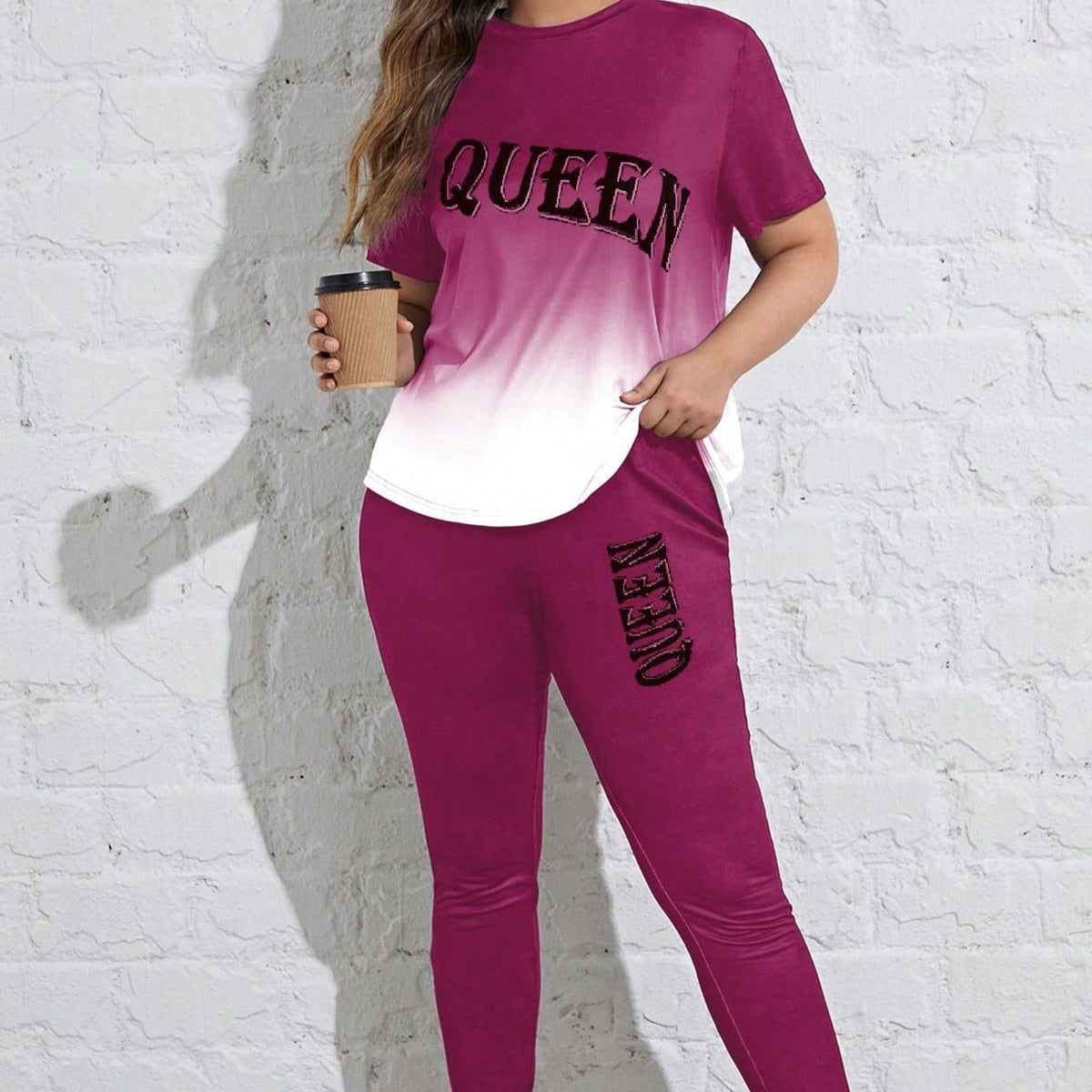 Conjunto Feminino esportivo Manga Regular Gola Redonda Queen. Plus Size