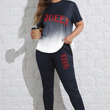 Conjunto Feminino esportivo Manga Regular Gola Redonda Queen. Plus Size