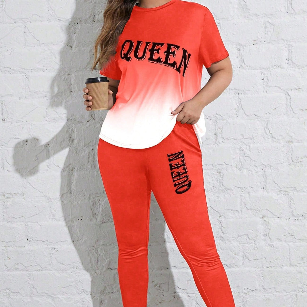 Conjunto Feminino esportivo Manga Regular Gola Redonda Queen. Plus Size