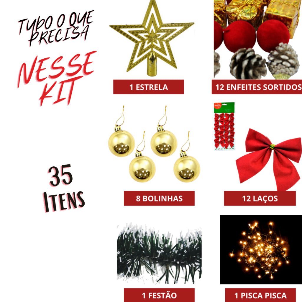 Kit 35 Enfeites De Natal para Decoração árvore/ pinheiro bolinhas, pisca pisca, pendentes Luxo