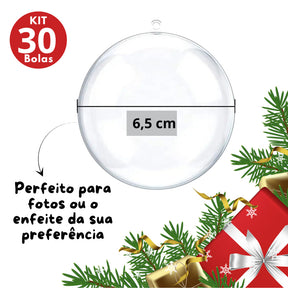 30 Bolas De Natal Esfera Acrílica para fotos e lembrancinhas 6,5cm