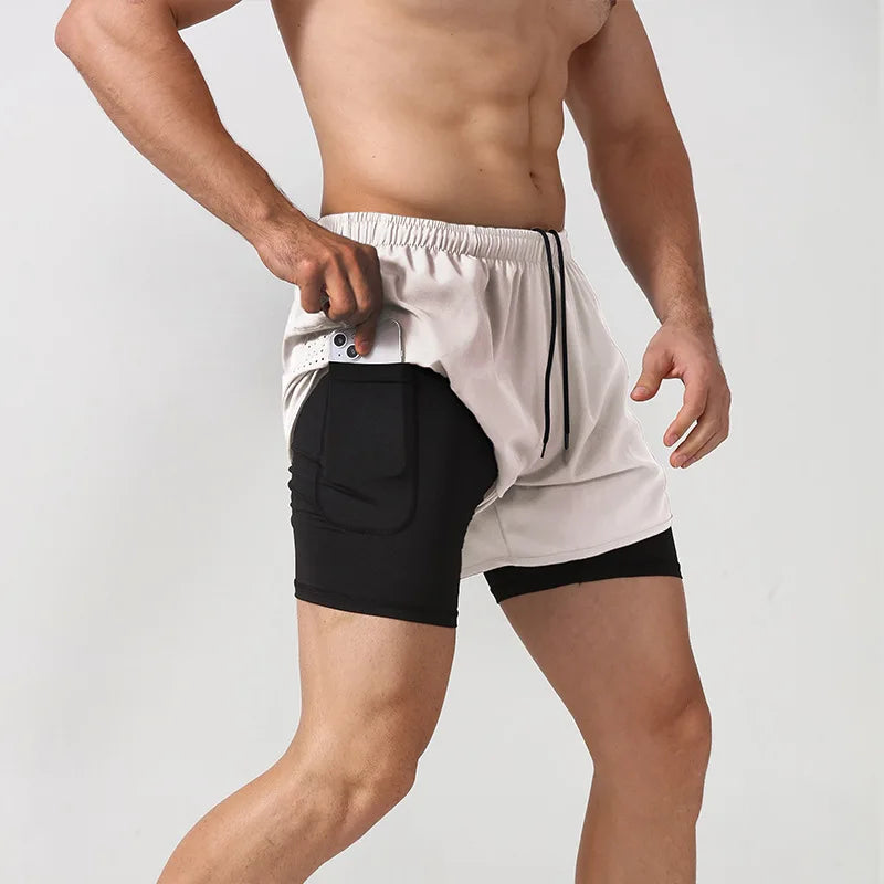 Short Fitness Masculino de Compressão 2 em 1 para Corrida